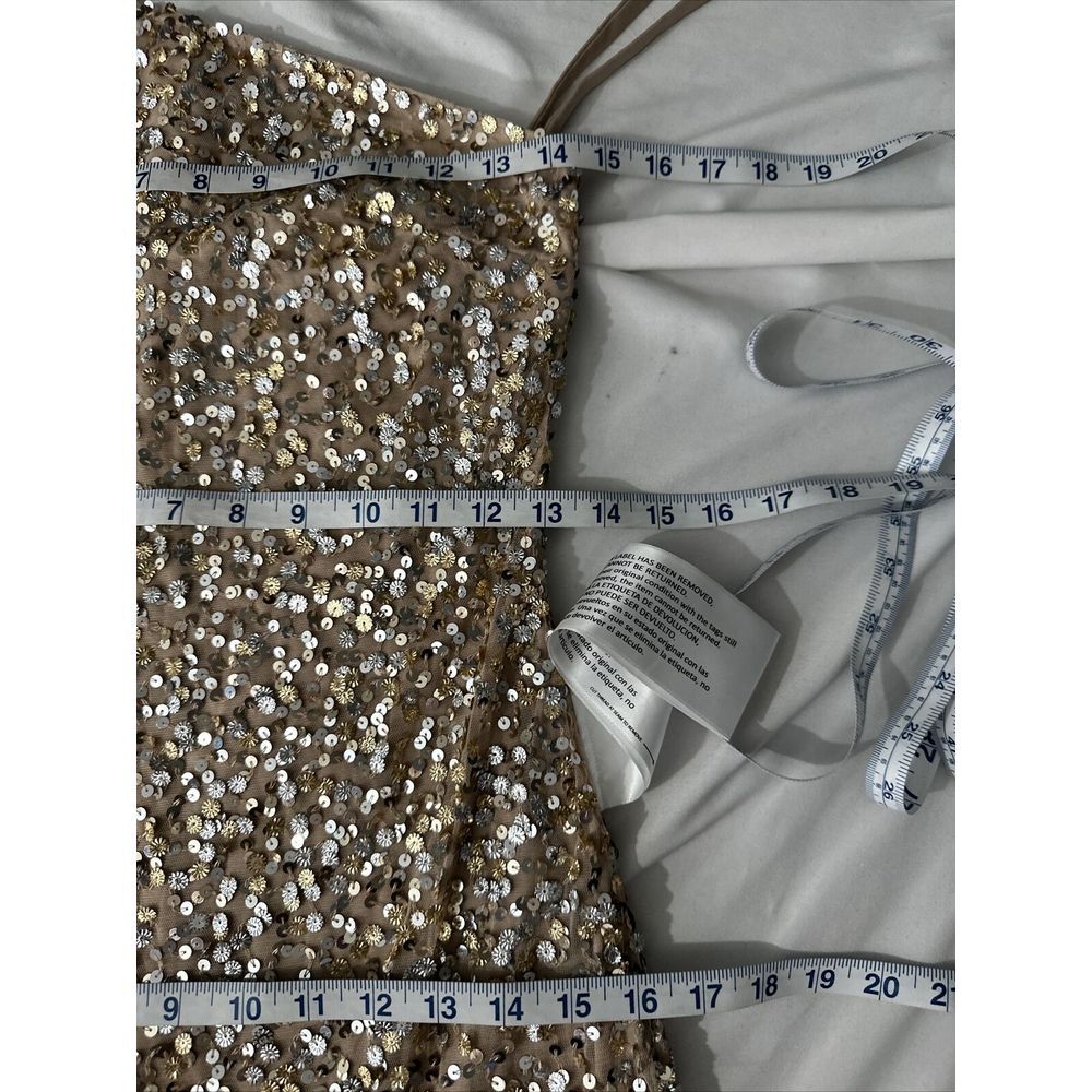 NEW $338 Mac‎ Duggal [ 0 ] Sequin One Shoulder Gown 10729  Nude Gold #S1145 - Picture 4 of 15
